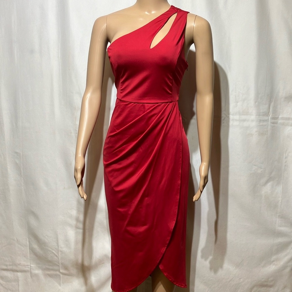 Vibrant Red Asymmetrical Ruched Cocktail Dress